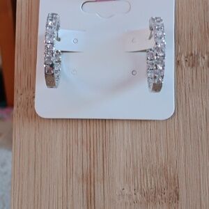 925 FAS Silver Rhinestone Inside Outside Hoop Earrings